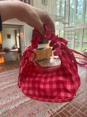 Molly Goddard Pink Gingham Scrunch Handle Shoulder Bag